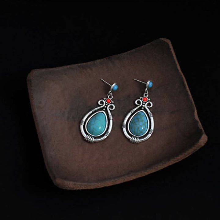 BWOOOH Tibet Vintage Turquoise Waterdrop Strength Drop Dangle Earrings Clips