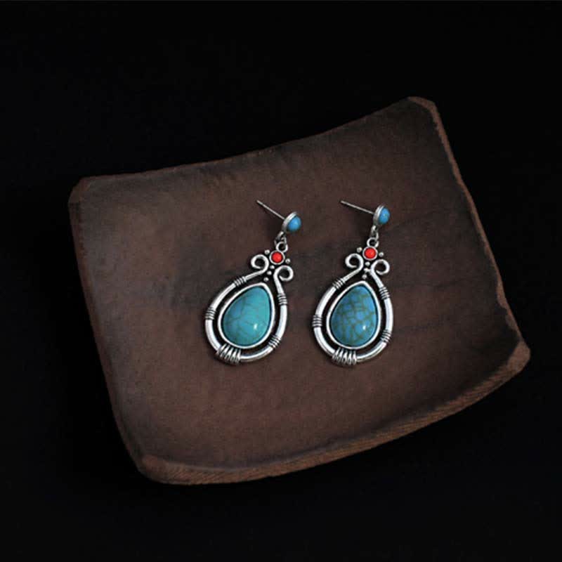 BWOOOH Tibet Vintage Turquoise Waterdrop Strength Drop Dangle Earrings Clips