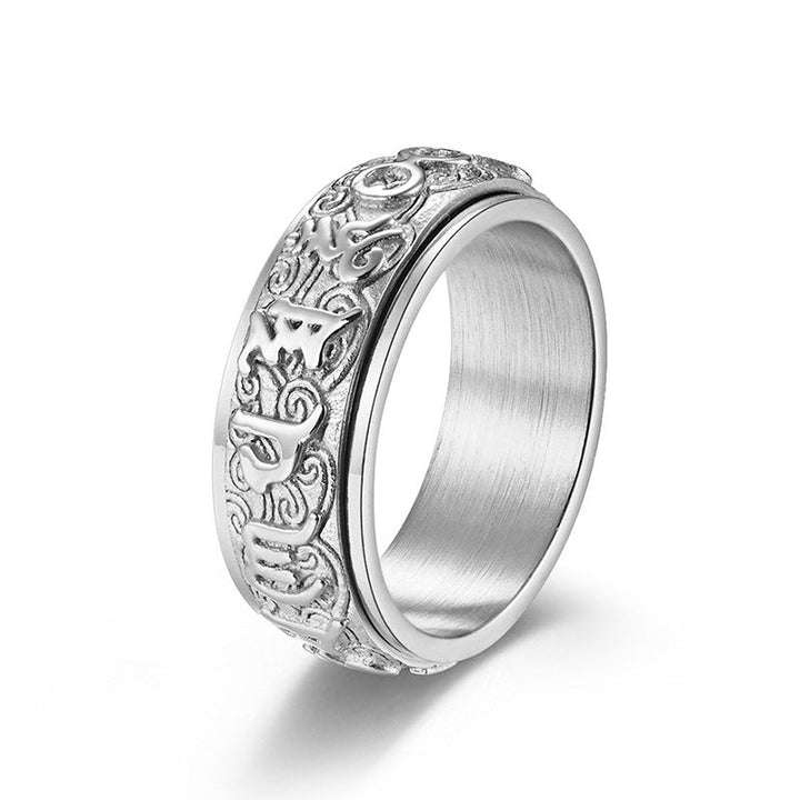 BWOOOH Om Mani Padme Hum Balance Calm Titanium Steel Ring