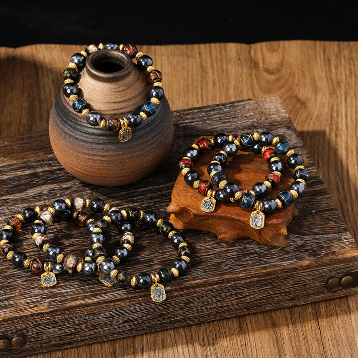 BWOOOH Tibetan Zakiram Goddess of Wealth Liuli Glass Incense Ash Porcelain Bead Luck Bracelet