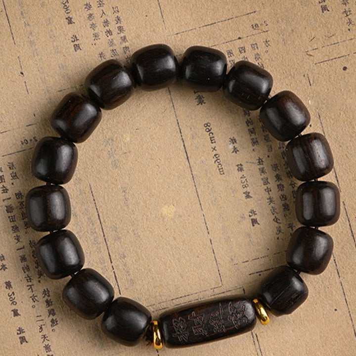 BWOOOH Tibetan Ebony Wood Barrel Beads Lucky And Treasure Balance Bracelet