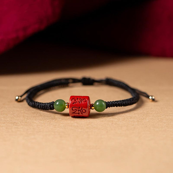 BWOOOH Tibetan Cinnabar Om Mani Padme Hum Engraved Blessing Braided Rope Bracelet