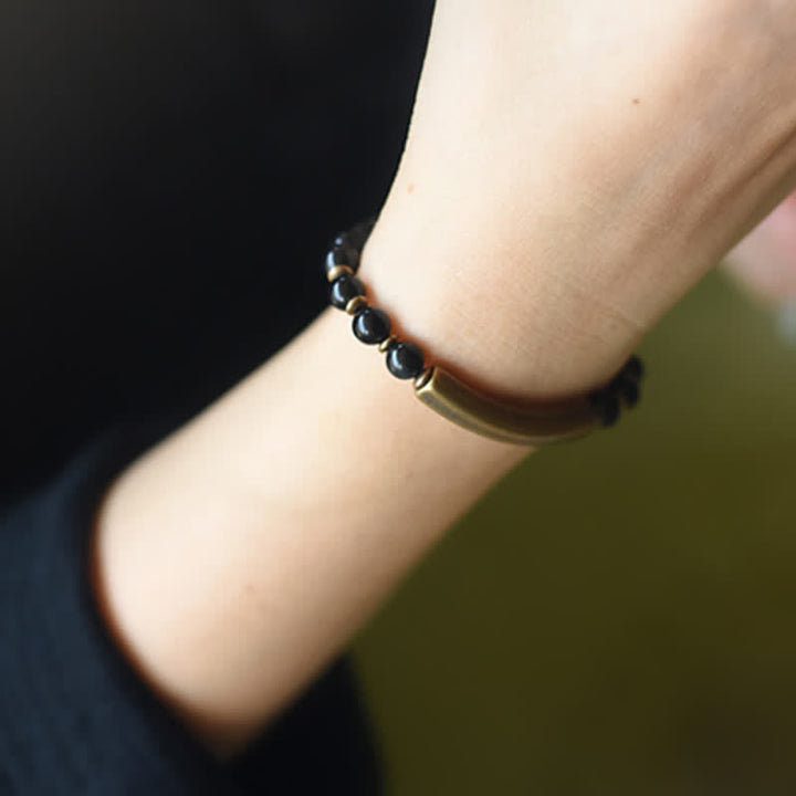 BWOOOH Red Jasper Moss Agate Black Obsidian Crystal Copper Peace Couple Bracelet