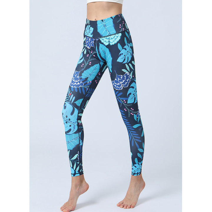 BWOOOH lotus print yoga leggings - Leaves Print Pants Sports Fitness Yoga H
