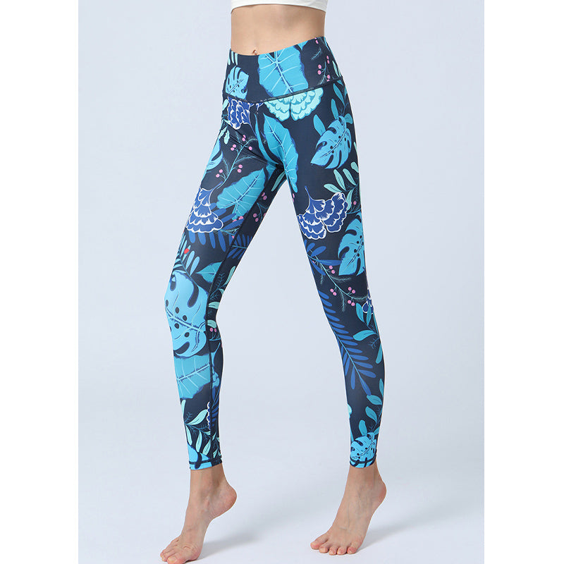 BWOOOH lotus print yoga leggings - Leaves Print Pants Sports Fitness Yoga H