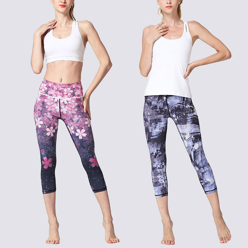 BWOOOH printed yoga leggings - Cherry Blossoms Sakura Lines Print Sport
