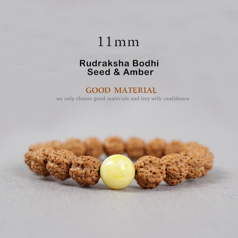 BWOOOH Tibet Rudraksha Bodhi Seed Dzi Bead Amber Turquoise Wealth Bracelet