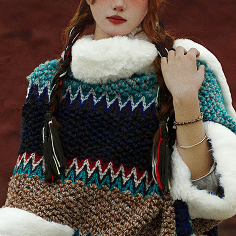 BWOOOH Tibetan Multicolored Striped Shawl Winter Cozy Tra