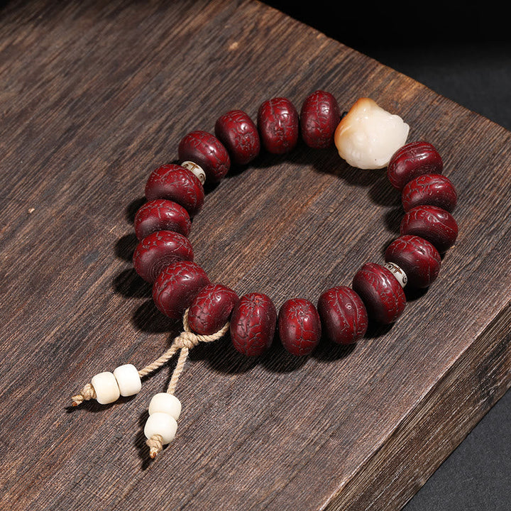 BWOOOH Tibet Bodhi Seed Dzi Bead Dancing Lion Luck Bracelet Wrist Mala