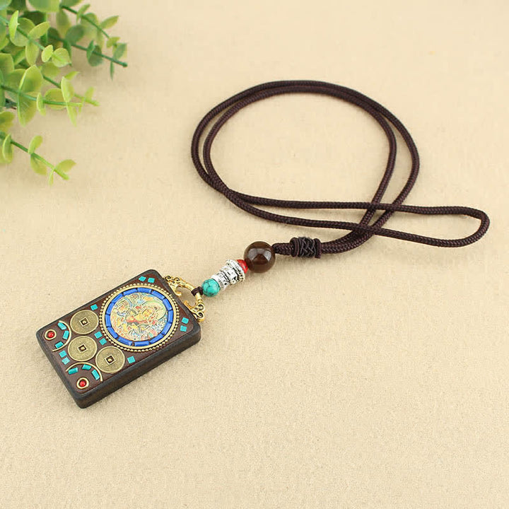 BWOOOH Tibet God of Wealth Thangka Ebony Peace Necklace Pendant