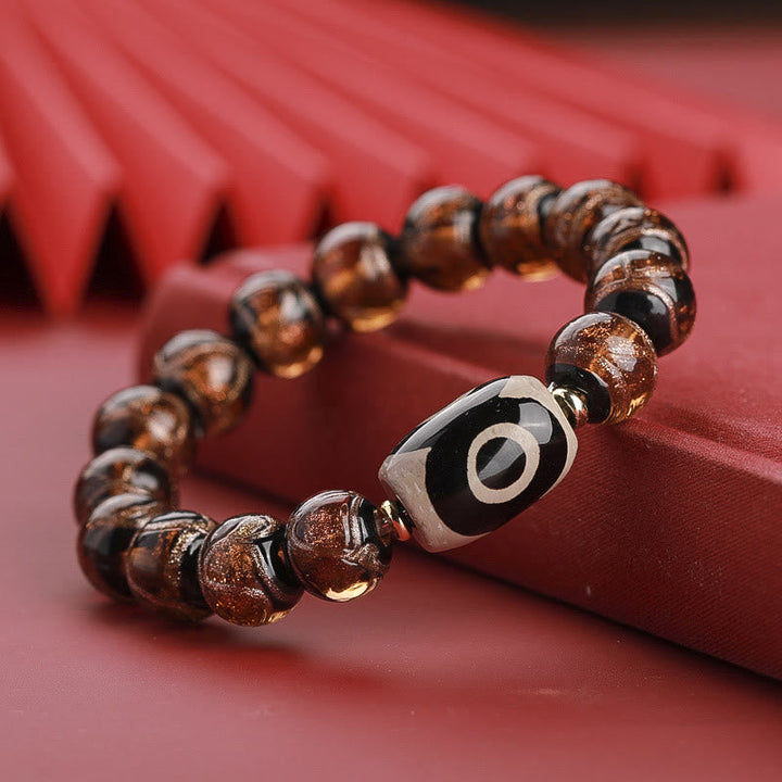 BWOOOH Tibetan Nine-Eye Dzi Bead Three-eyed Dzi Bead Liuli Glass Bead Wealth Bracelet | spiritual healing bracelet