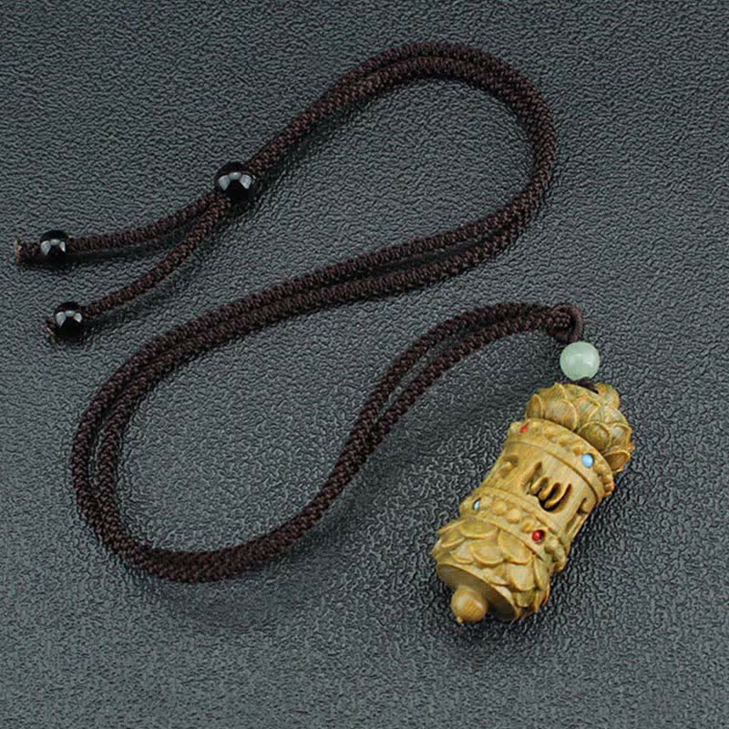 BWOOOH Tibet Green Sandalwood Rosewood Om Mani Padme Hum Lotus Positive Soothing Necklace Pendant