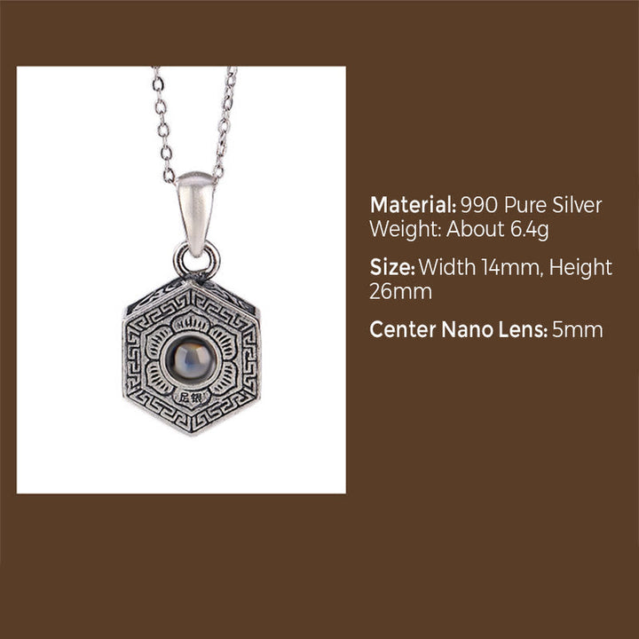 BWOOOH 990 Sterling Silver Tibetan Om Mani Padme Hum Lotus Love Projection Necklace Pendant