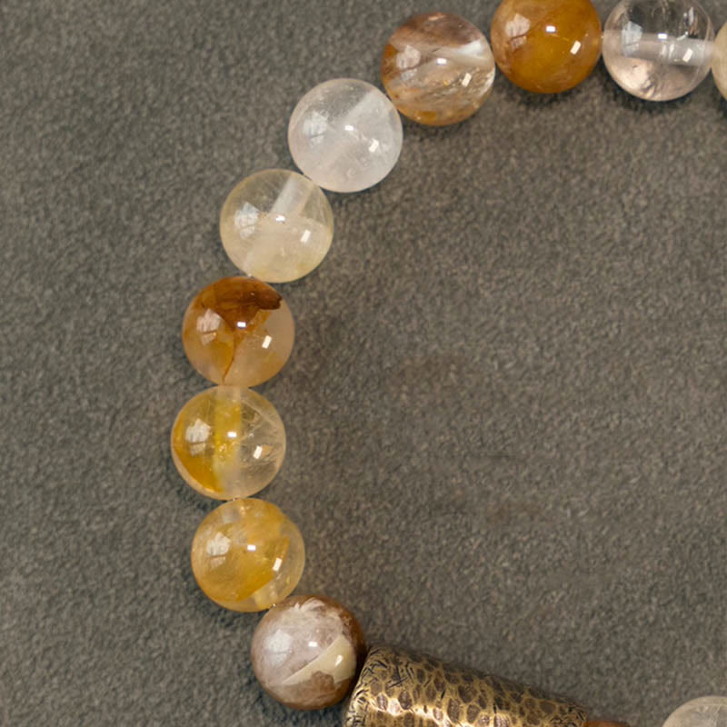 BWOOOH White Crystal Red Hematoid Quartz Gold Rutilated Quartz Purple Phantom Protection Bracelet