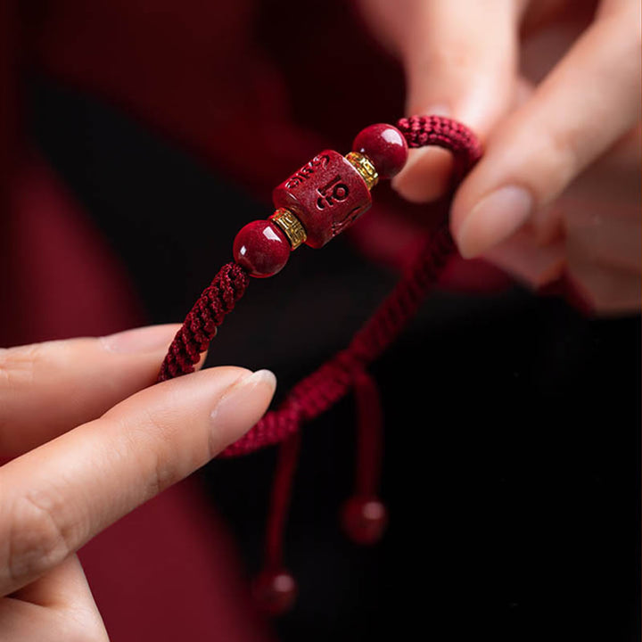 BWOOOH Tibet Cinnabar Om Mani Padme Hum Engraved Blessing Braided Bracelet