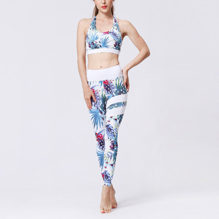 BWOOOH lotus print yoga leggings - 2Pcs Sunflower Flowers Leaves Print Top 