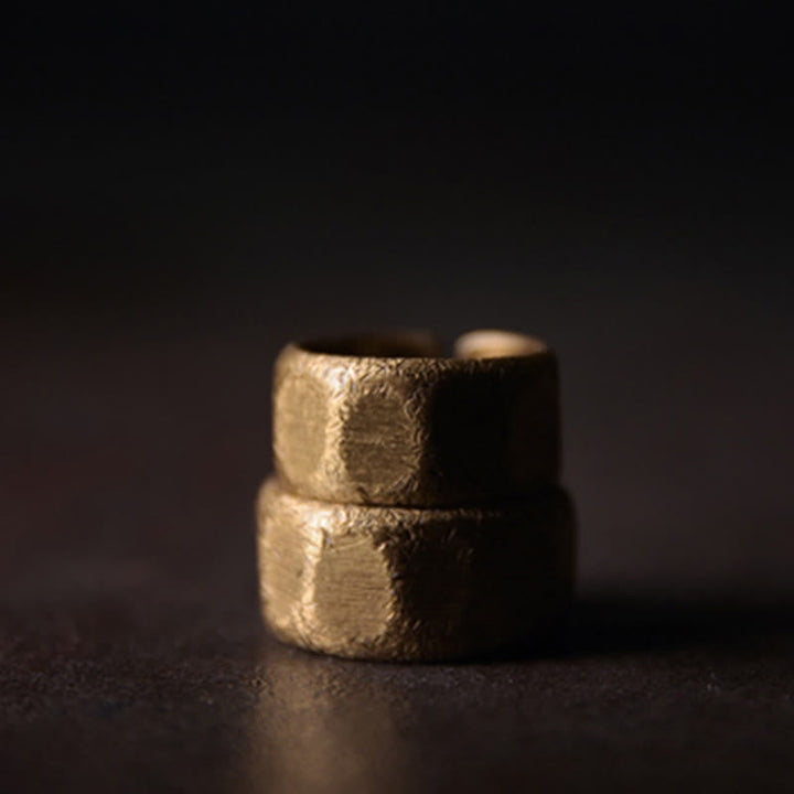 BWOOOH Tibetan Simple Design Copper Brass Frosted Wealth Ring