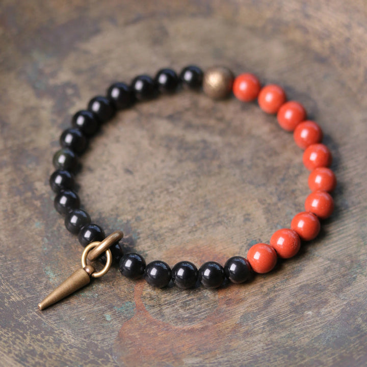 BWOOOH Black Obsidian Sodalite Crystal Copper Strength Couple Bracelet