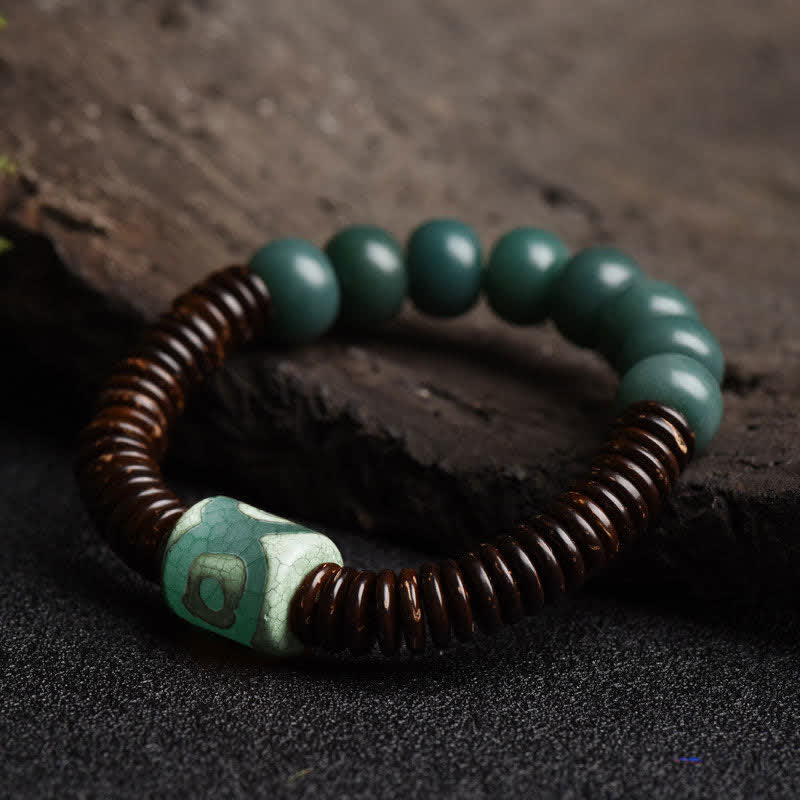 BWOOOH Tibetan Cyan Bodhi Seed Dzi Bead Coconut Shell Keep Away Evil Spirits Bracelet