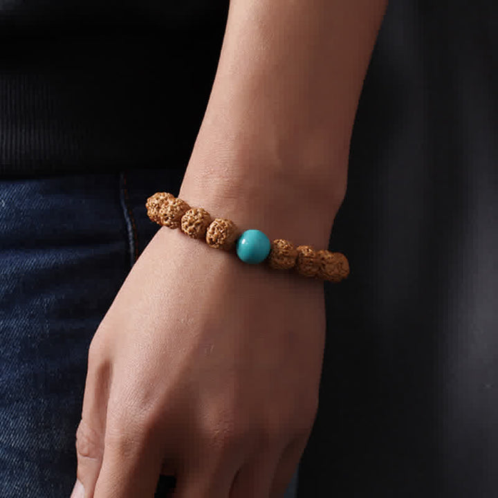 BWOOOH Tibet Rudraksha Bodhi Seed Dzi Bead Amber Turquoise Wealth Bracelet
