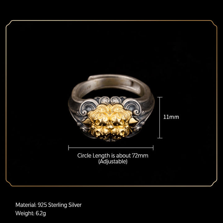 BWOOOH 925 Sterling Silver Tibetan Skull Protection Adjustable Ring