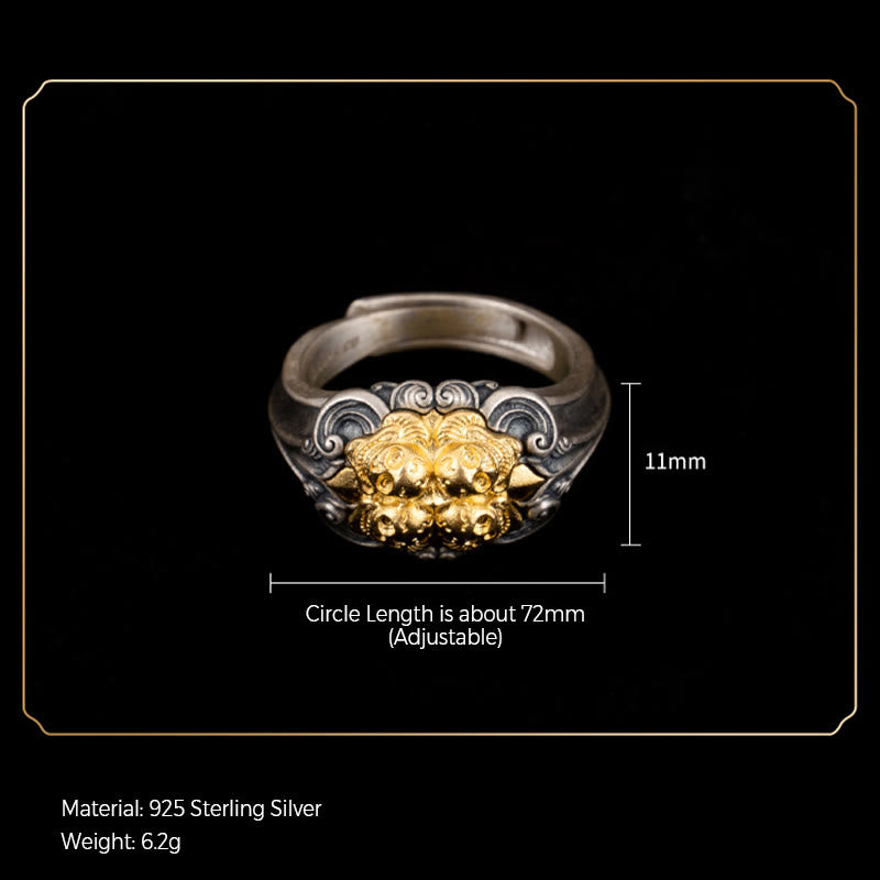 BWOOOH 925 Sterling Silver Tibetan Skull Protection Adjustable Ring