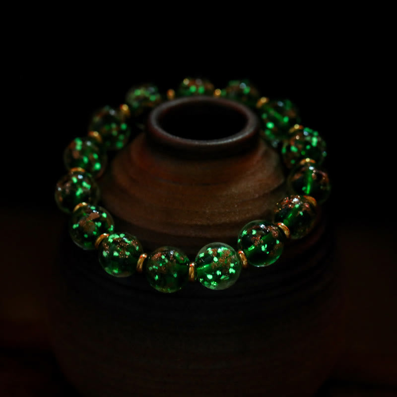 BWOOOH Gold Swallowing Beast Family Charm Luminous Fluorescent Liuli Glass Bead Success Bracelet