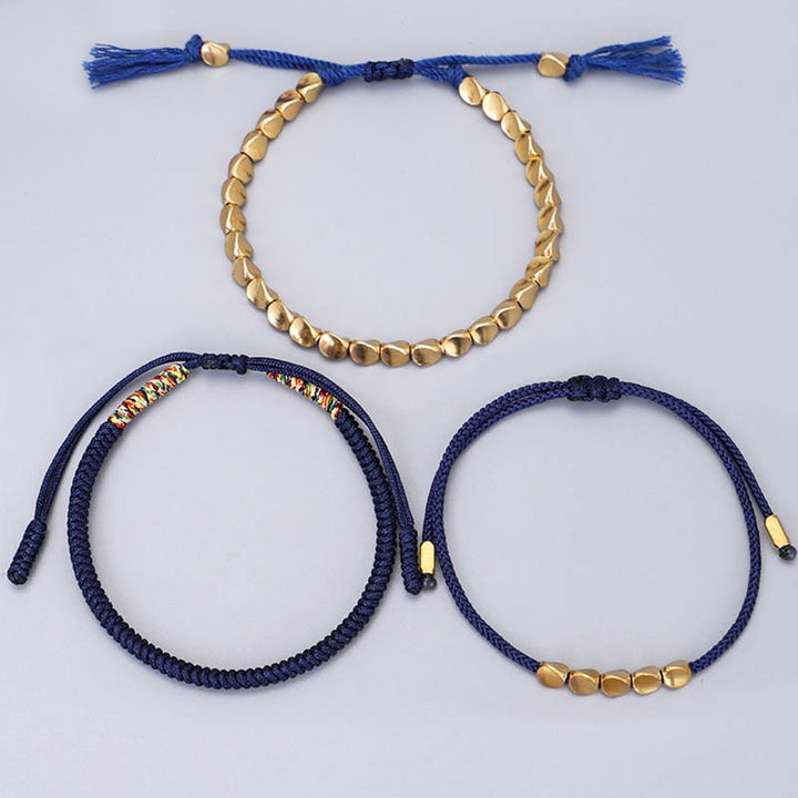 BWOOOH 3 PCS Tibetan Copper Beads Healing Protection Luck Bracelet Set