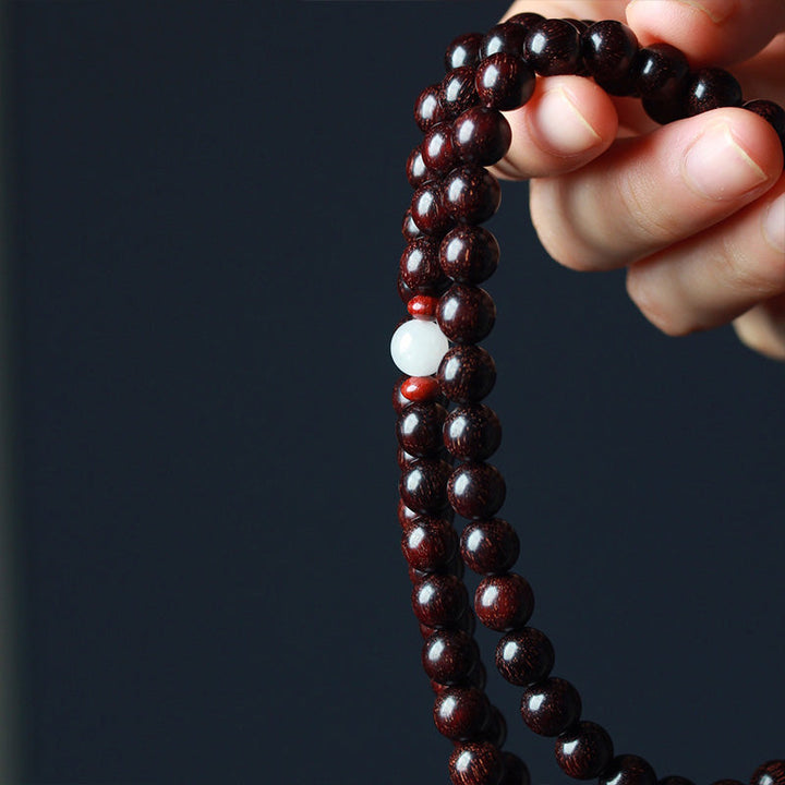 BWOOOH Tibetan Small Leaf Red Sandalwood Lotus Mala Balance Bracelet