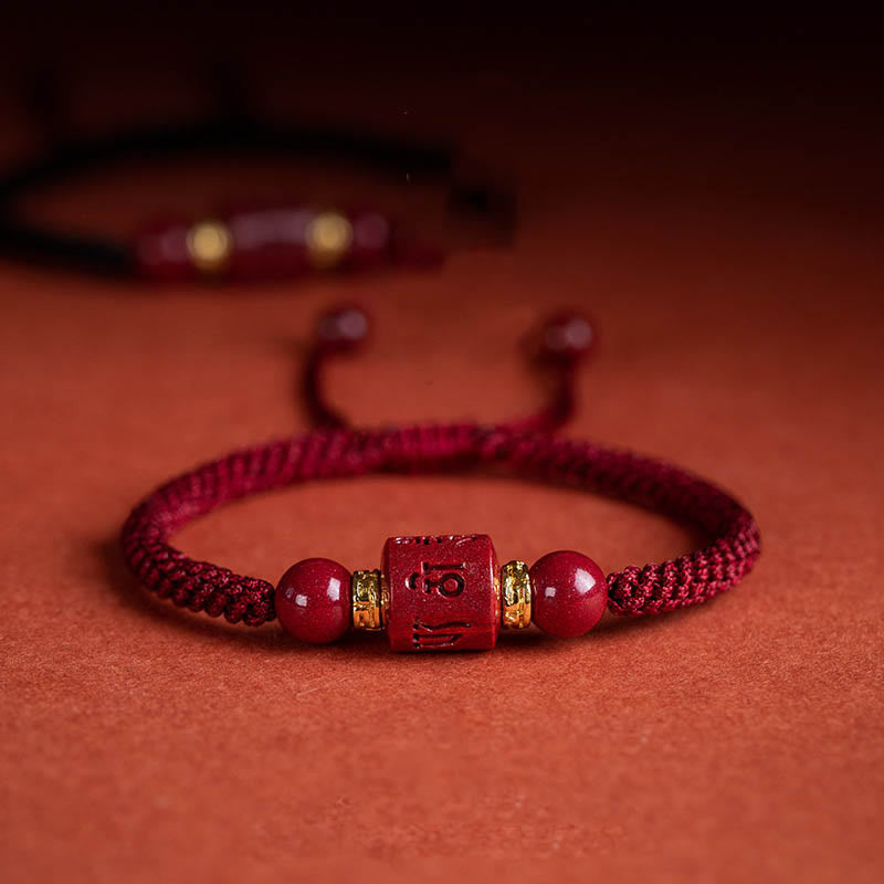 BWOOOH Tibet Cinnabar Om Mani Padme Hum Engraved Blessing Braided Bracelet