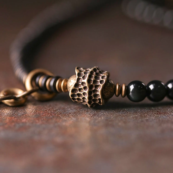 BWOOOH Rainbow Obsidian Ebony Wood Copper Positive Multilayer Bracelet | spiritual healing bracelet