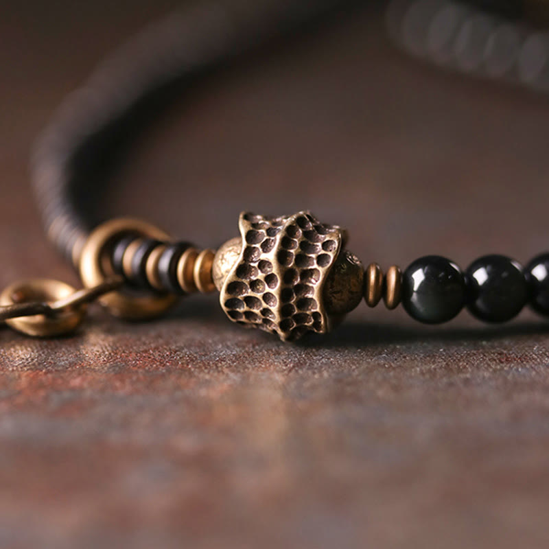 BWOOOH Rainbow Obsidian Ebony Wood Copper Positive Multilayer Bracelet | spiritual healing bracelet