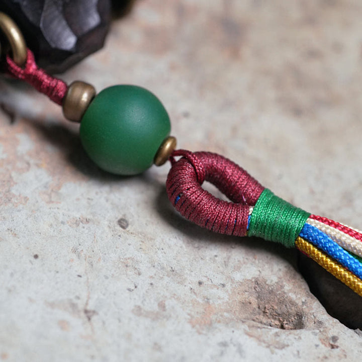 BWOOOH Tibet Ebony Wood Copper Peace Tassel Wrist Mala Bracelet