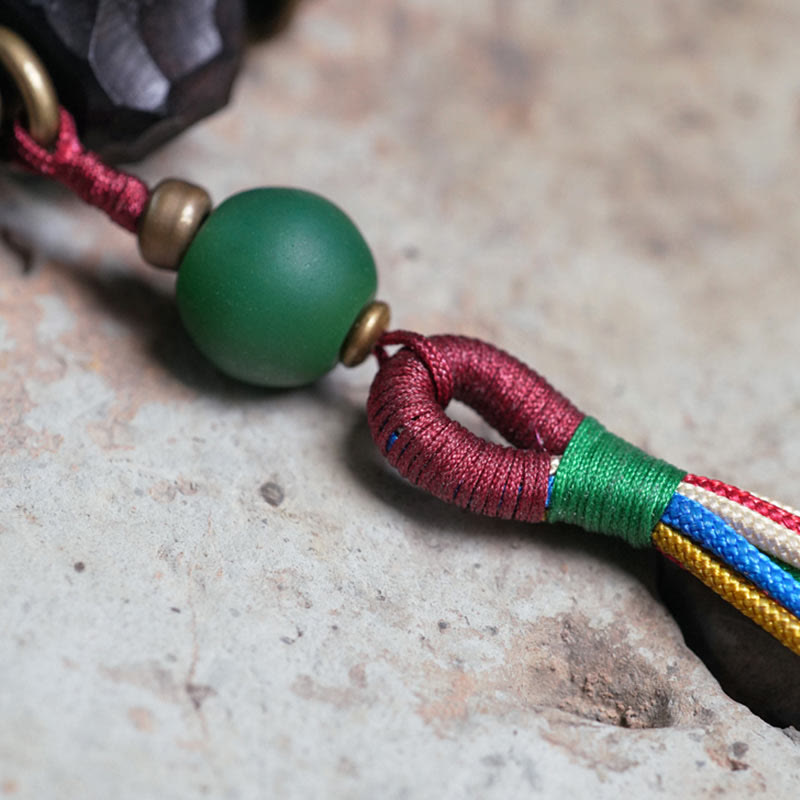 BWOOOH Tibet Ebony Wood Copper Peace Tassel Wrist Mala Bracelet