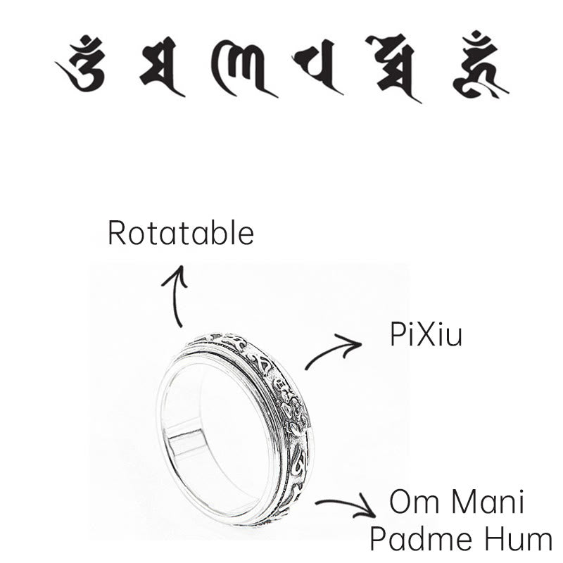 BWOOOH Tibetan Om Mani Padme Hum PiXiu Engraved Wealth Luck Rotatable Ring