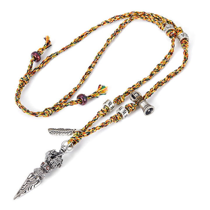 BWOOOH Tibetan Handmade 925 Sterling Silver Dorje Vajra Om Mani Padme Hum Feather Strength Necklace Pendant