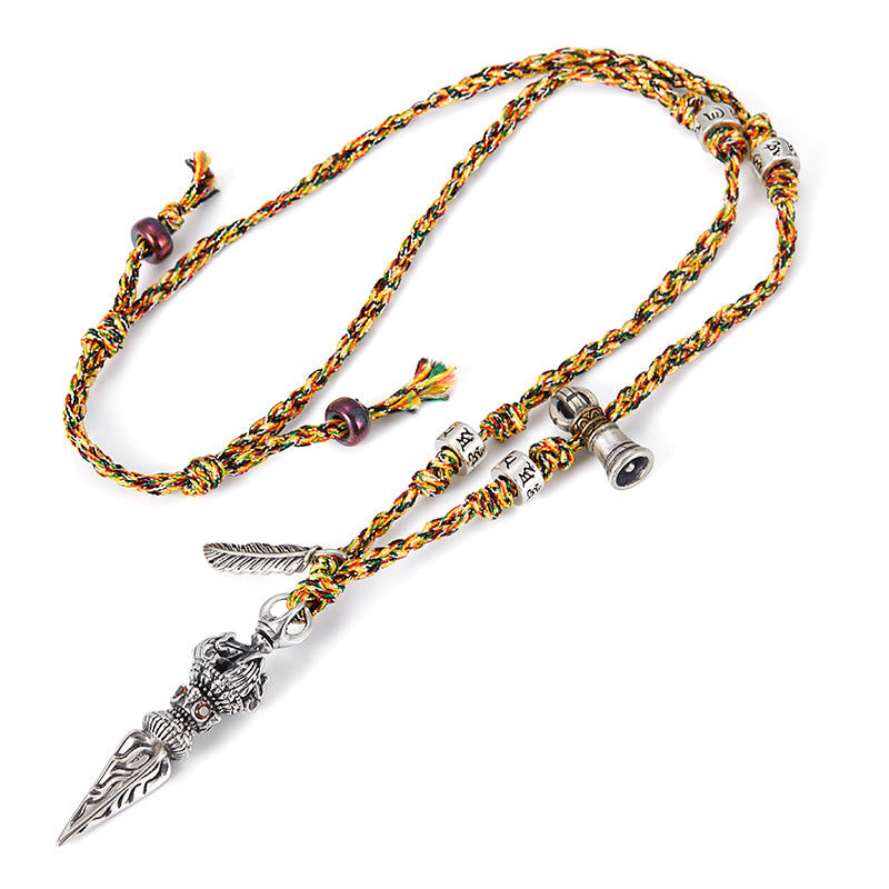 BWOOOH Tibetan Handmade 925 Sterling Silver Dorje Vajra Om Mani Padme Hum Feather Strength Necklace Pendant