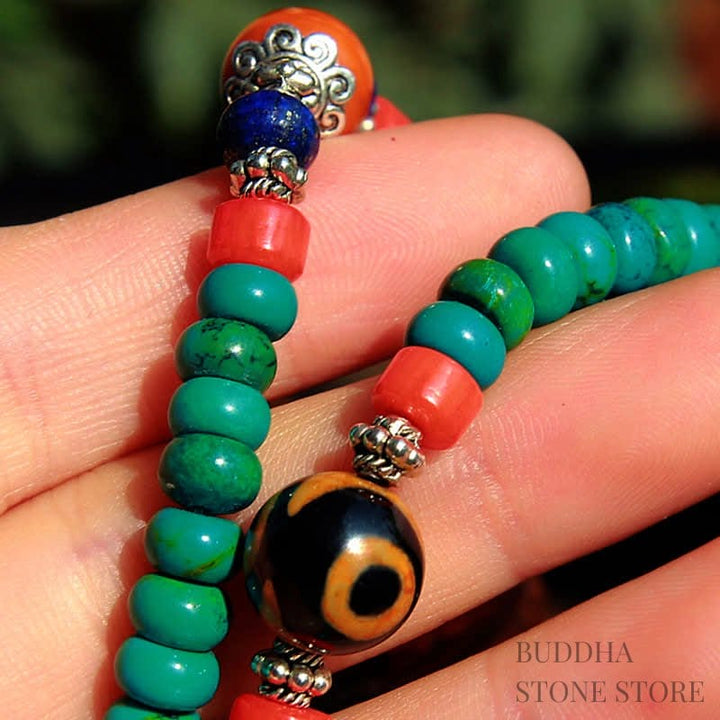 BWOOOH 108 Mala Beads Tibetan Turquoise Dzi Bead Protection Bracelet