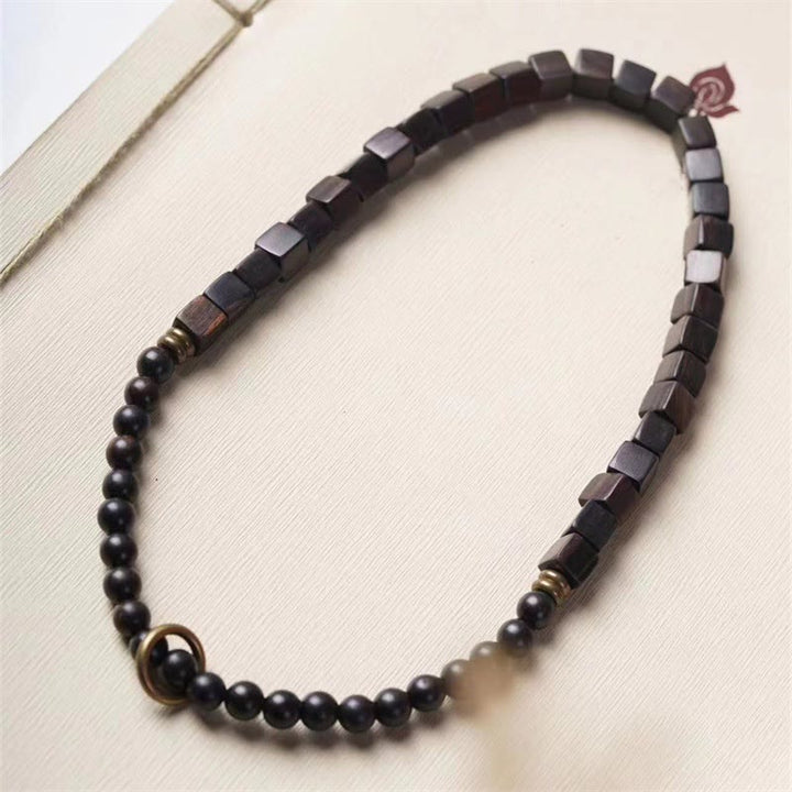 BWOOOH Tibet Ebony Wood Square Beads Peace Double Wrap Bracelet