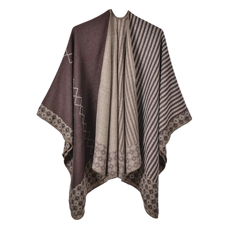 BWOOOH Tibetan Shawl Striped Diamond Pattern Winter Warm 