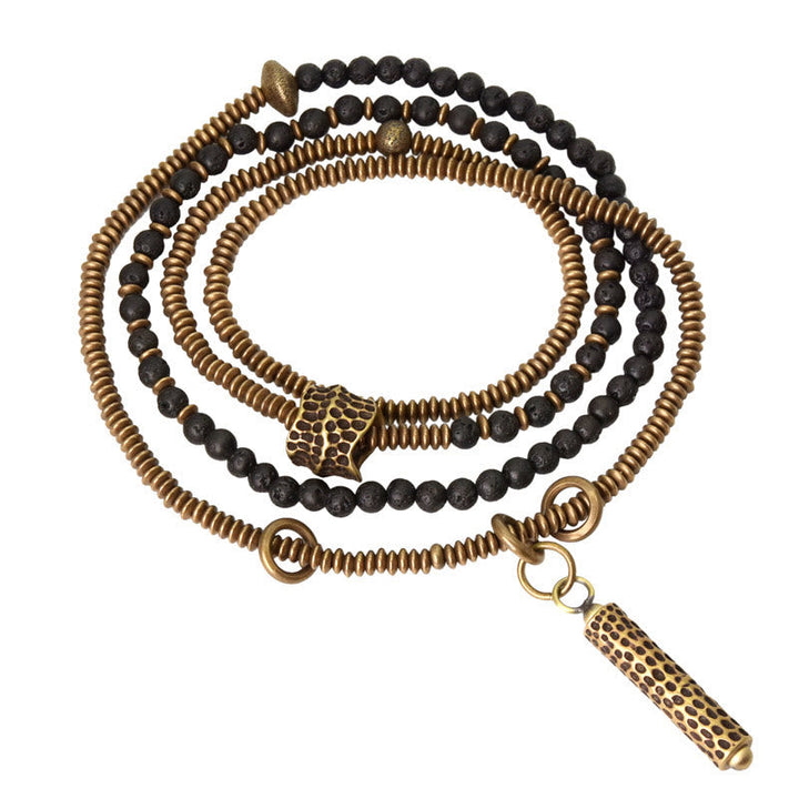 BWOOOH Vintage Lava Rock Brass Copper Healing Multilayered Bracelet