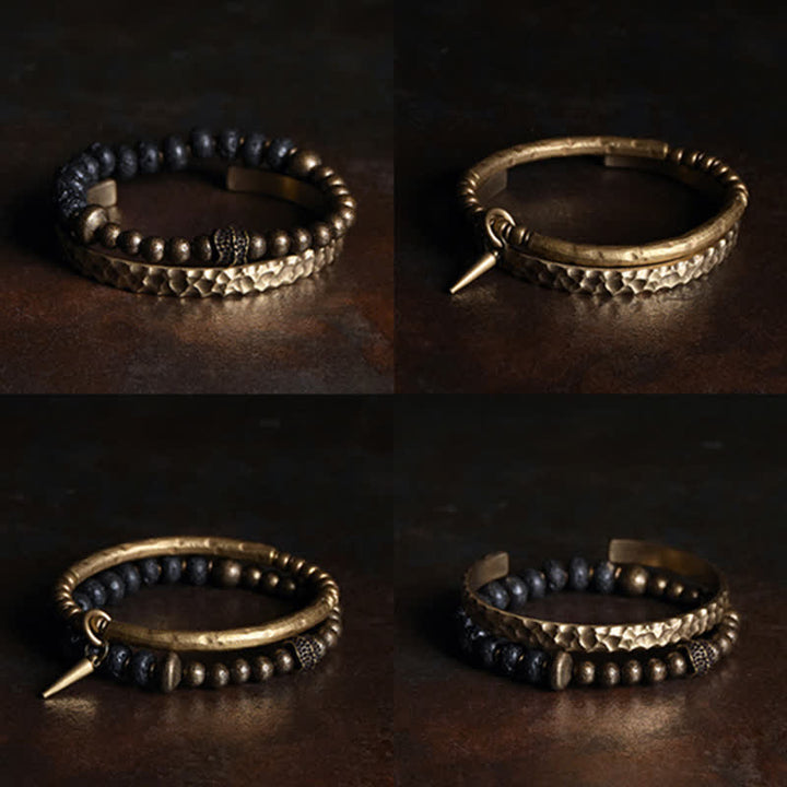BWOOOH Lava Rock Stone Copper Balance Cuff Bracelet Bangle