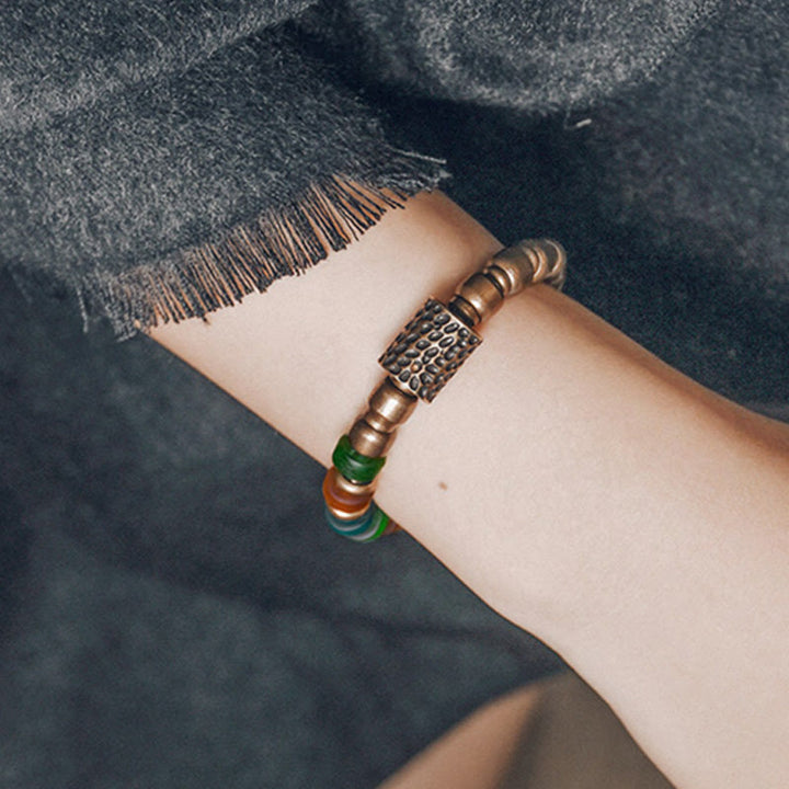 BWOOOH Tibetan Colorful Glass Beads Copper Wealth Bracelet