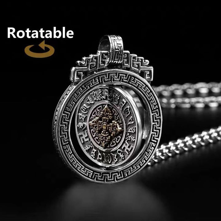 BWOOOH Tibetan Om Mani Padme Hum Double Dorje Vajra Rotatable Purity Peace Necklace Pendant