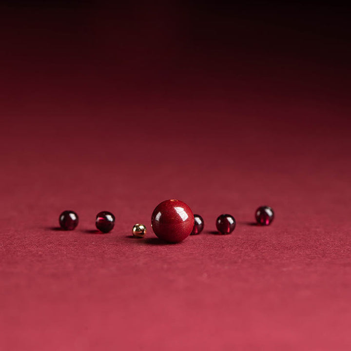 BWOOOH Garnet Cinnabar Lucky Bead PiXiu Om Mani Padme Hum Rose Protection Ring