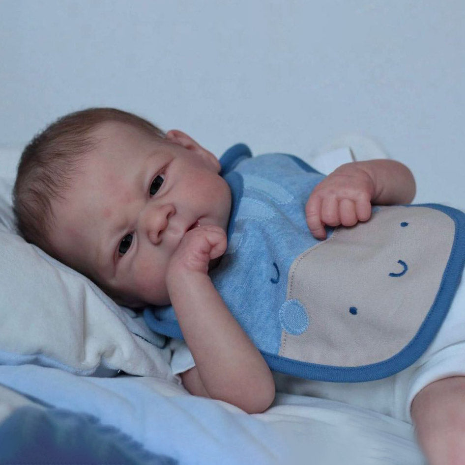 12" Full Soft Solid SIlicone Baby Doll Boy Caratar Bald and Hand-Rooted Hair