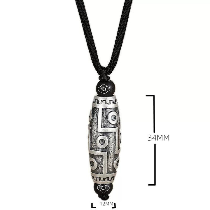 BWOOOH Tibet Nine-Eye Dzi Bead Pattern Copper Auspicious Clouds Wealth Necklace Pendant