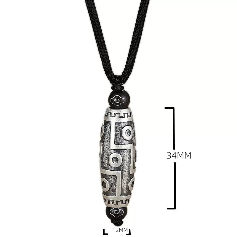 BWOOOH Tibet Nine-Eye Dzi Bead Pattern Copper Auspicious Clouds Wealth Necklace Pendant