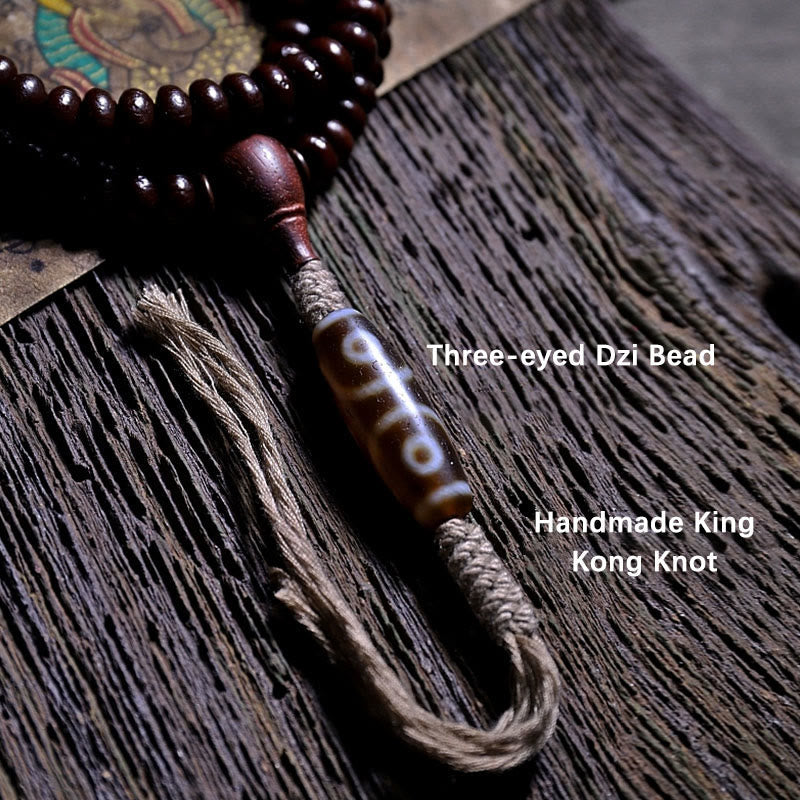 BWOOOH Natural Tibet 108 Mala Beads Purple Bodhi Seed Three-eyed Dzi Bead Copper Dorje Harmony Bracelet