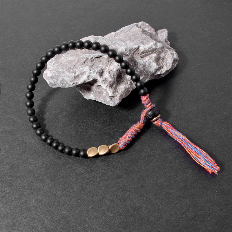 BWOOOH Handmade Tibetan Black Onyx Tassel Bracelet